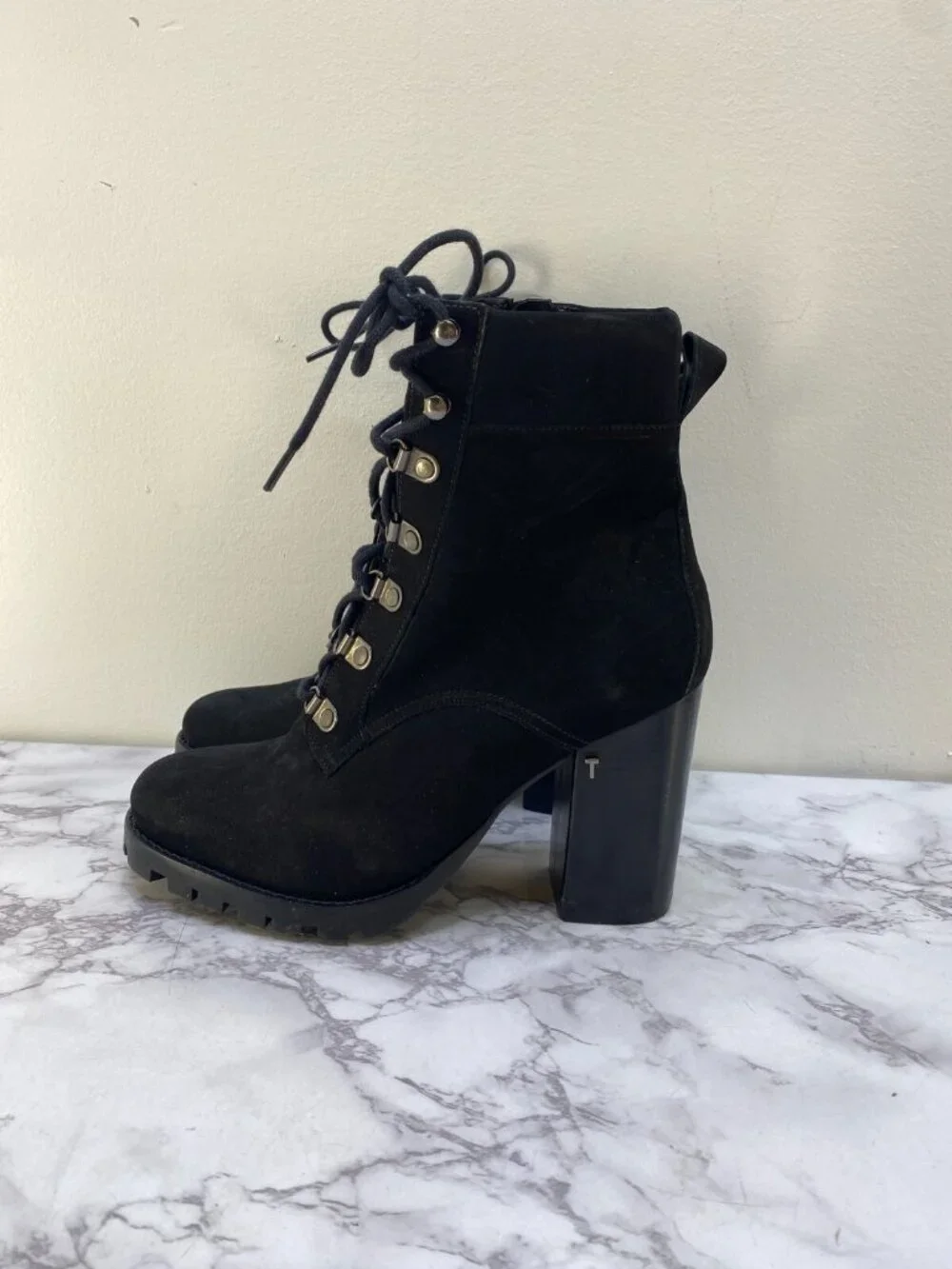 Ted Baker Women's Chunky Black Heel Lace Up Boot Sz 10